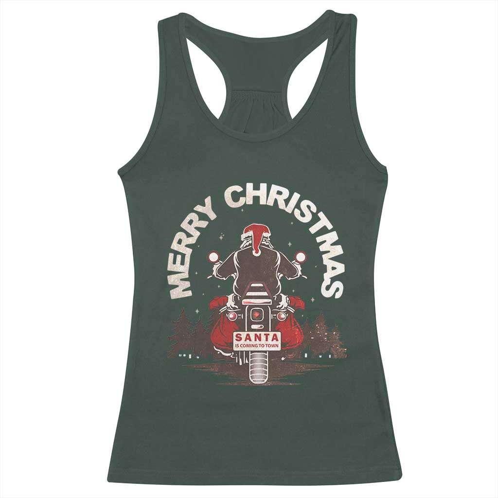 Motorcycle Christmas Racerback Tank Top Santa Riding to Town Merry Xmas TS10 Dark Forest Green Print Your Wear