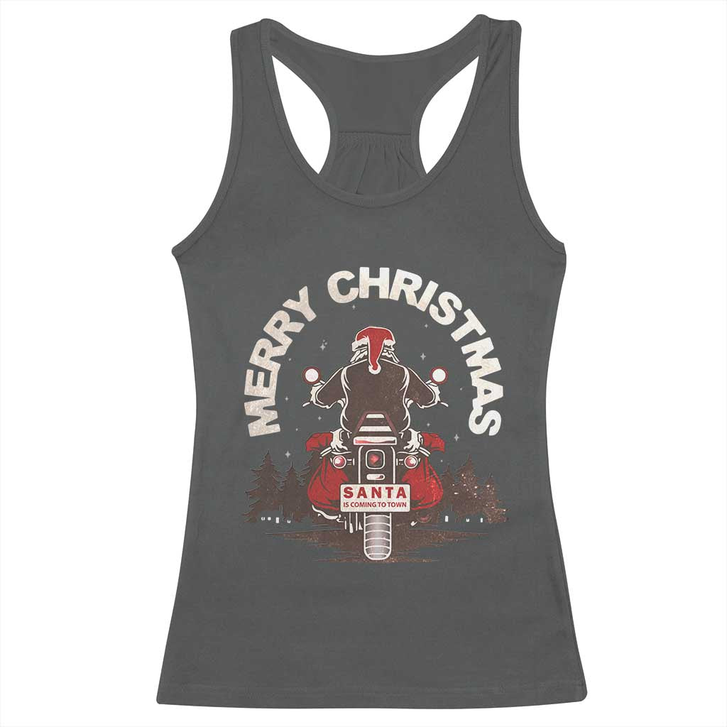 Motorcycle Christmas Racerback Tank Top Santa Riding to Town Merry Xmas TS10 Dark Heather Print Your Wear
