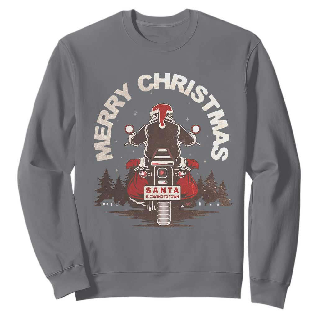 Motorcycle Christmas Sweatshirt Santa Riding to Town Merry Xmas TS10 Charcoal Print Your Wear