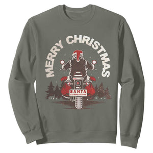 Motorcycle Christmas Sweatshirt Santa Riding to Town Merry Xmas TS10 Military Green Print Your Wear