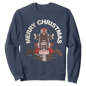 Motorcycle Christmas Sweatshirt Santa Riding to Town Merry Xmas TS10 Navy Print Your Wear