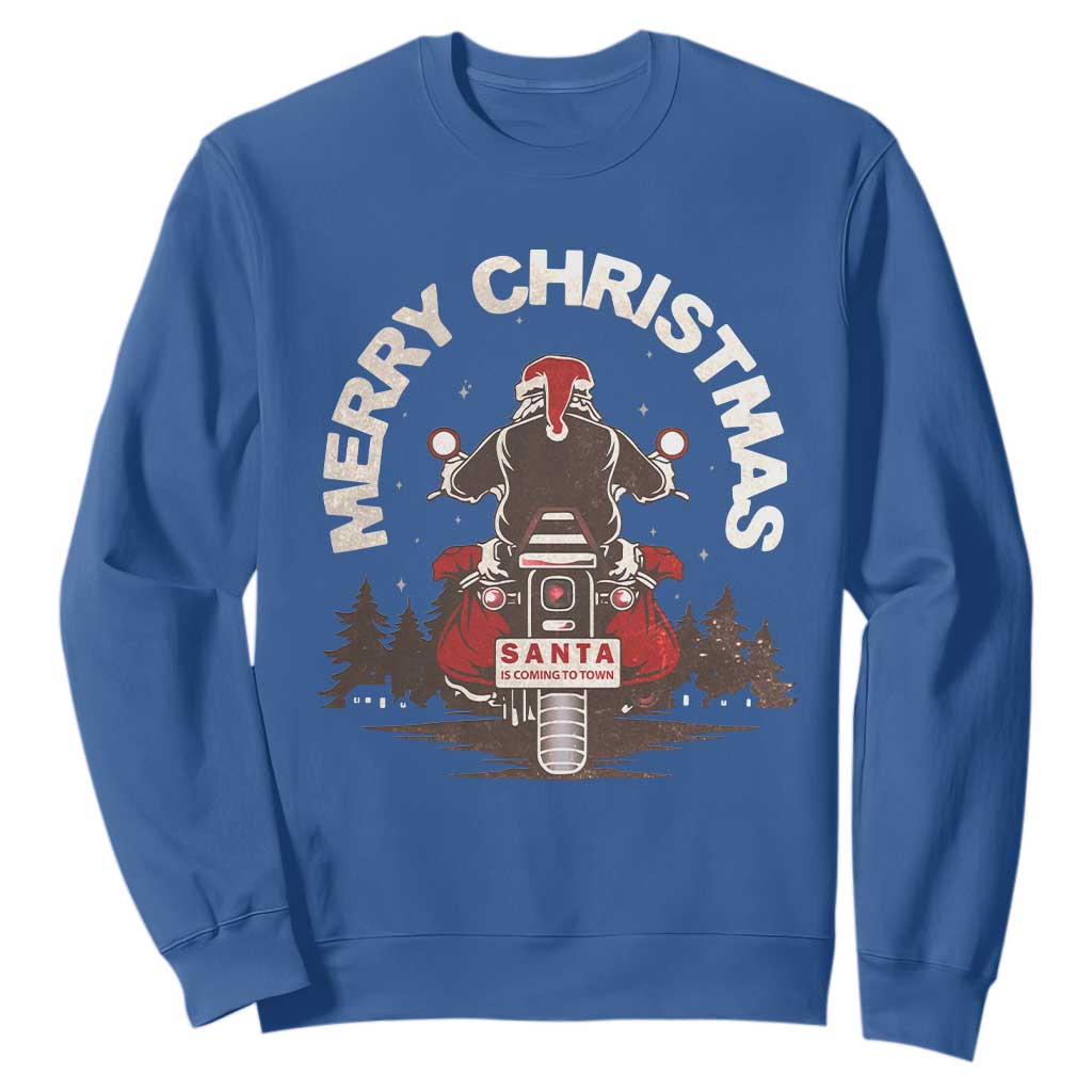 Motorcycle Christmas Sweatshirt Santa Riding to Town Merry Xmas TS10 Royal Blue Print Your Wear