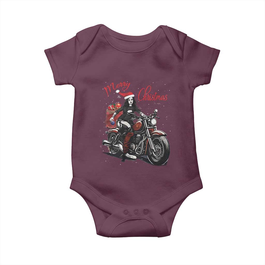 Girl Motorcycle Santa Baby Onesie Lady Biker Merry Christmas TS10 Maroon Print Your Wear