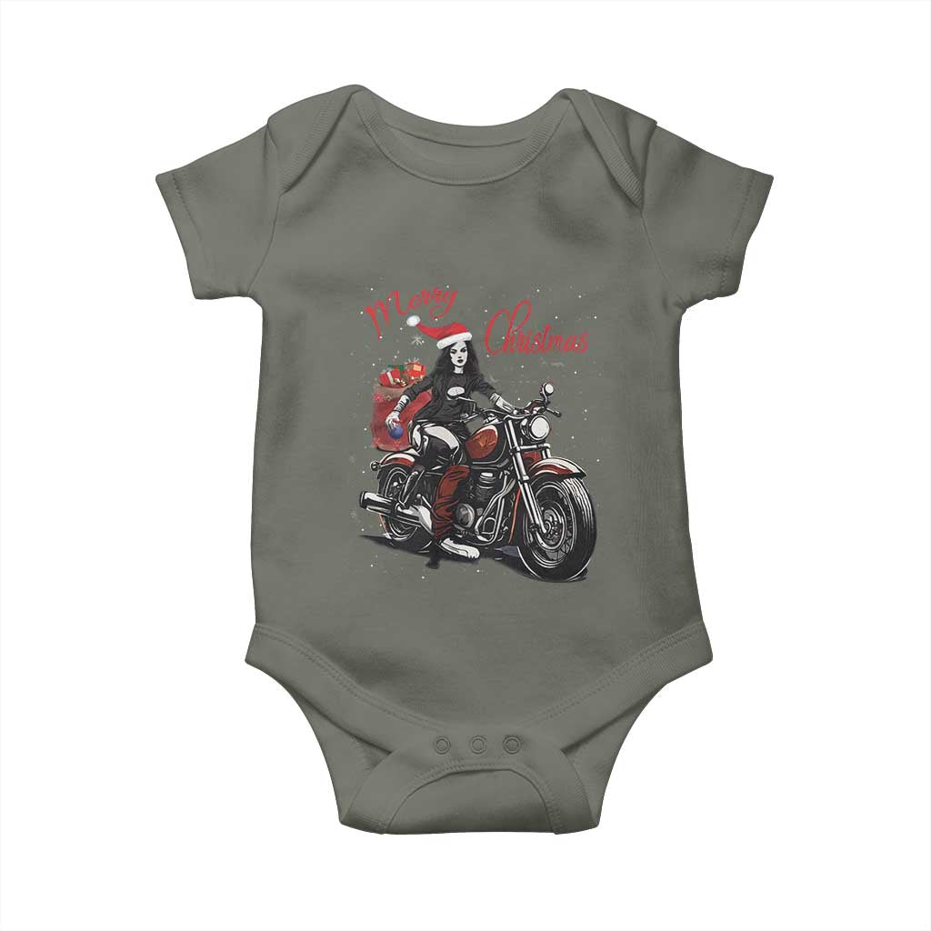 Girl Motorcycle Santa Baby Onesie Lady Biker Merry Christmas TS10 Military Green Print Your Wear