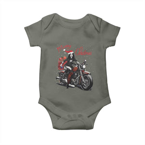 Girl Motorcycle Santa Baby Onesie Lady Biker Merry Christmas TS10 Military Green Print Your Wear