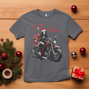 Girl Motorcycle Santa T Shirt Lady Biker Merry Christmas TS10 Charcoal Print Your Wear
