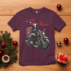 Girl Motorcycle Santa T Shirt Lady Biker Merry Christmas TS10 Maroon Print Your Wear