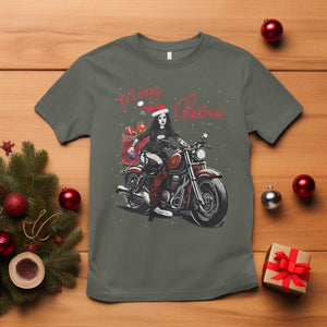 Girl Motorcycle Santa T Shirt Lady Biker Merry Christmas TS10 Military Green Print Your Wear