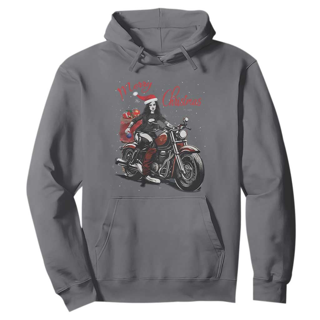 Girl Motorcycle Santa Hoodie Lady Biker Merry Christmas TS10 Charcoal Print Your Wear
