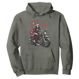 Girl Motorcycle Santa Hoodie Lady Biker Merry Christmas TS10 Military Green Print Your Wear