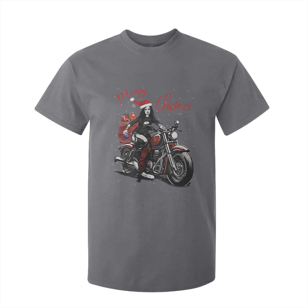 Girl Motorcycle Santa T Shirt For Kid Lady Biker Merry Christmas TS10 Charcoal Print Your Wear