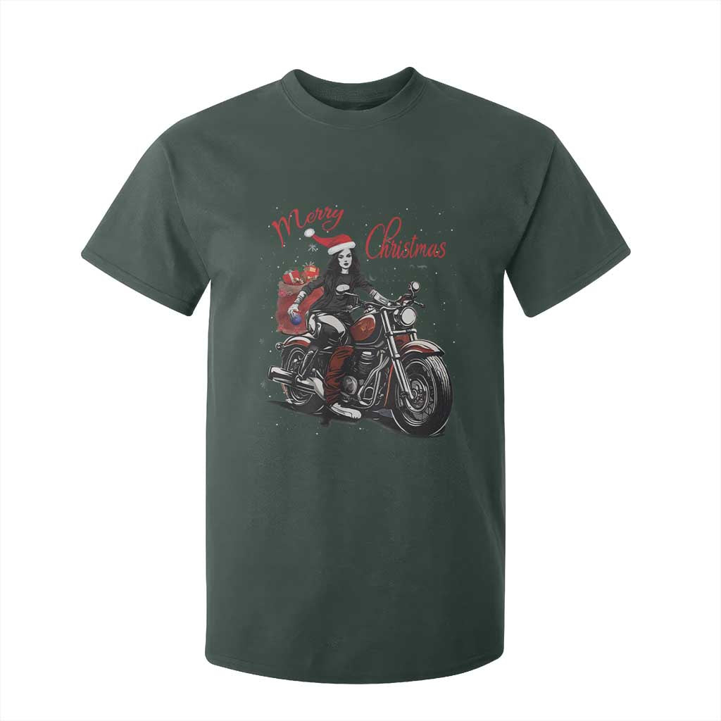 Girl Motorcycle Santa T Shirt For Kid Lady Biker Merry Christmas TS10 Dark Forest Green Print Your Wear