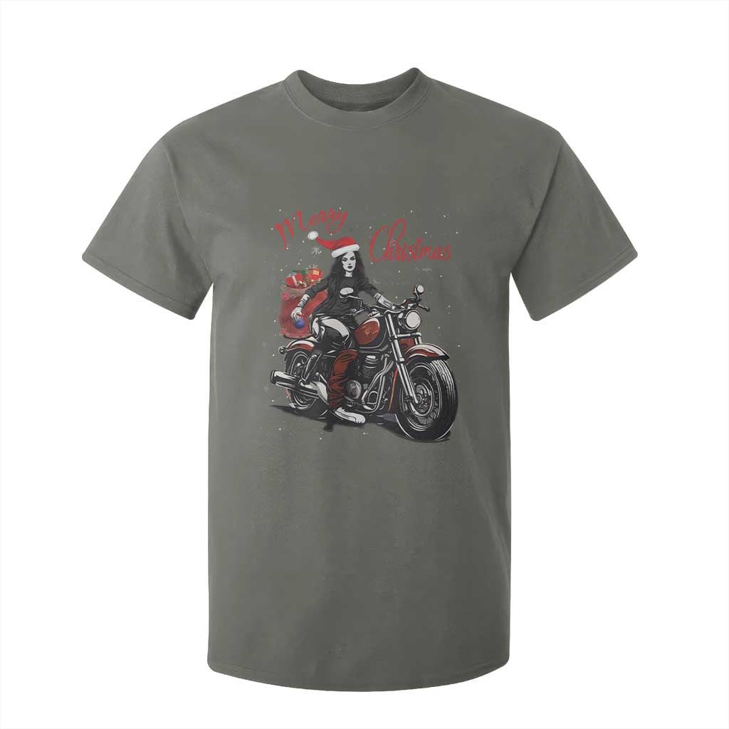 Girl Motorcycle Santa T Shirt For Kid Lady Biker Merry Christmas TS10 Military Green Print Your Wear