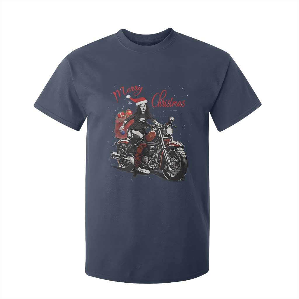 Girl Motorcycle Santa T Shirt For Kid Lady Biker Merry Christmas TS10 Navy Print Your Wear