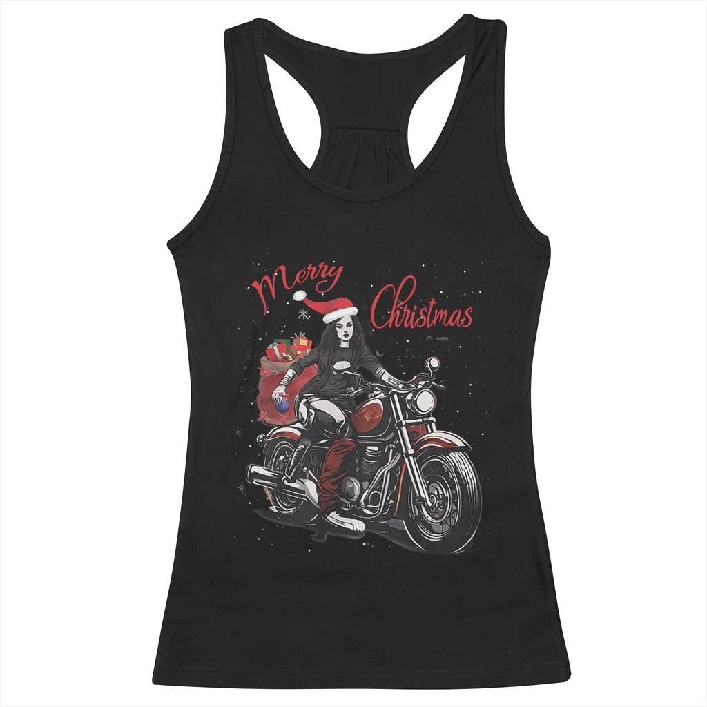 Girl Motorcycle Santa Racerback Tank Top Lady Biker Merry Christmas TS10 Black Print Your Wear