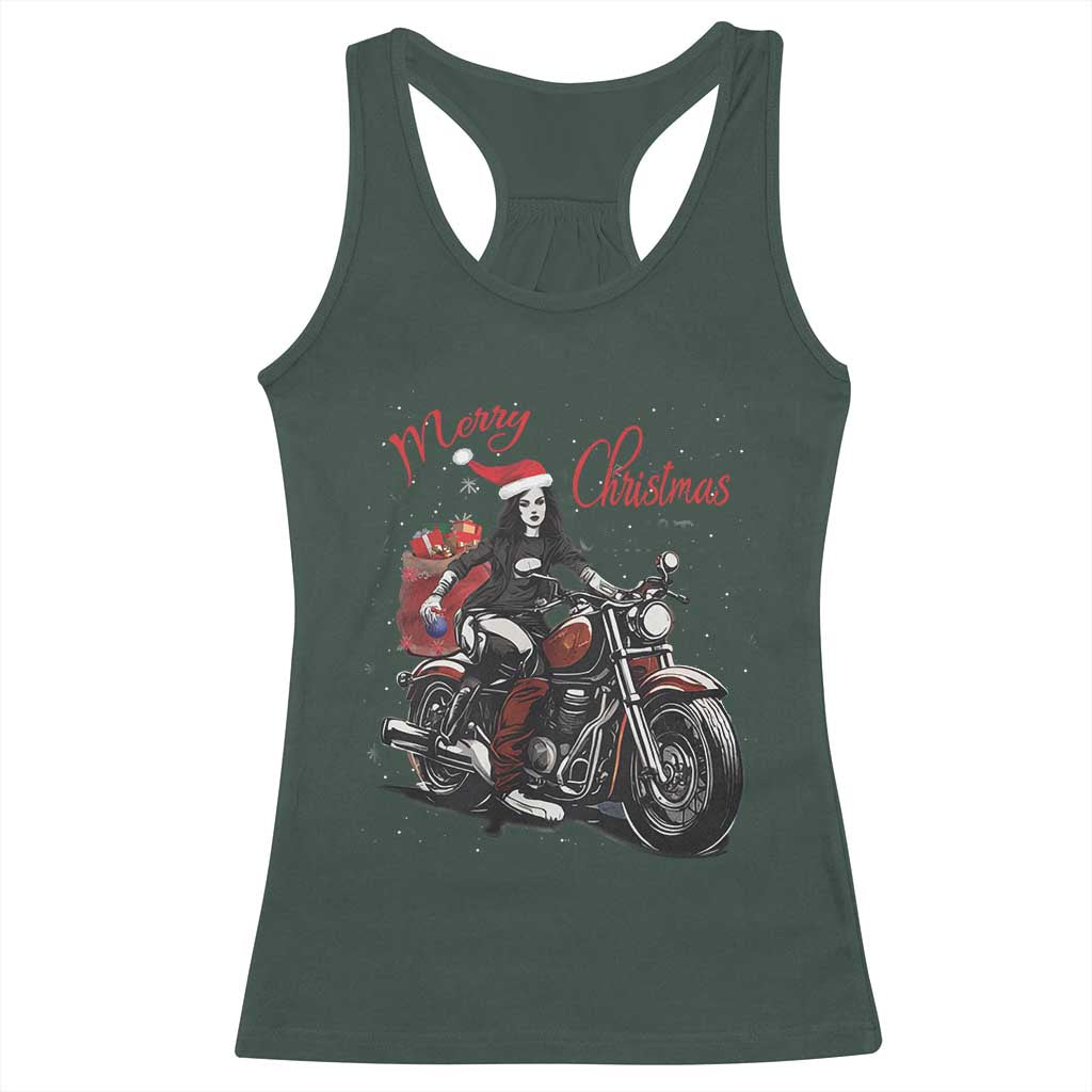Girl Motorcycle Santa Racerback Tank Top Lady Biker Merry Christmas TS10 Dark Forest Green Print Your Wear