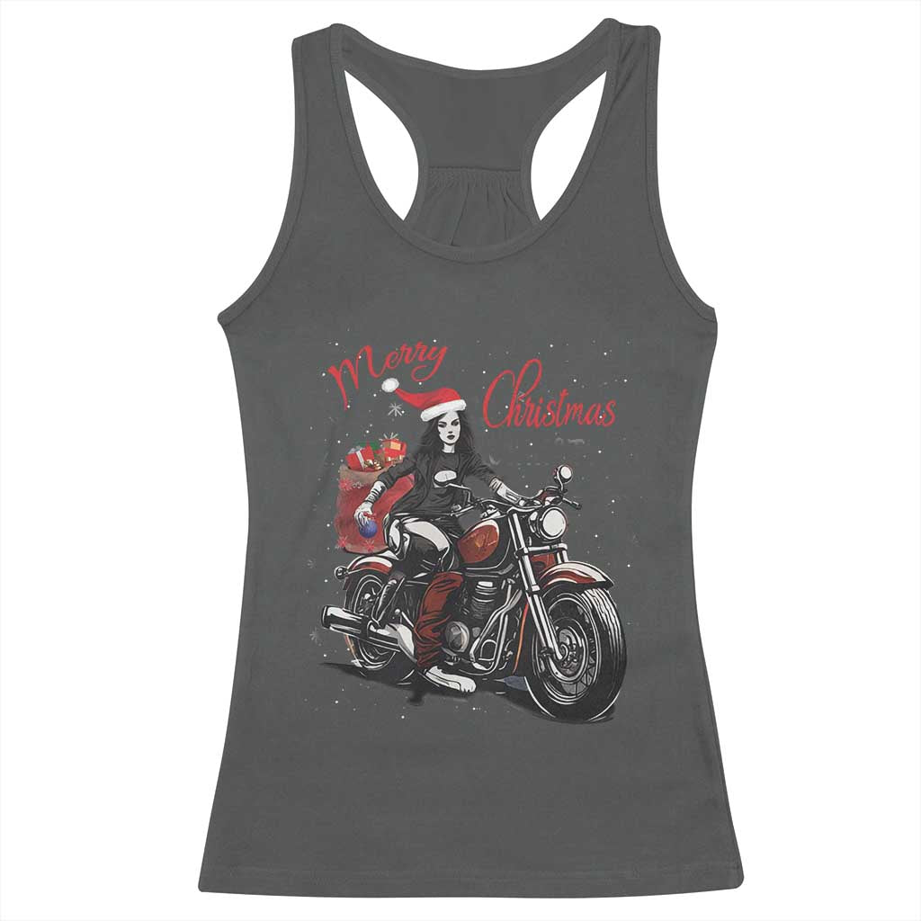 Girl Motorcycle Santa Racerback Tank Top Lady Biker Merry Christmas TS10 Dark Heather Print Your Wear