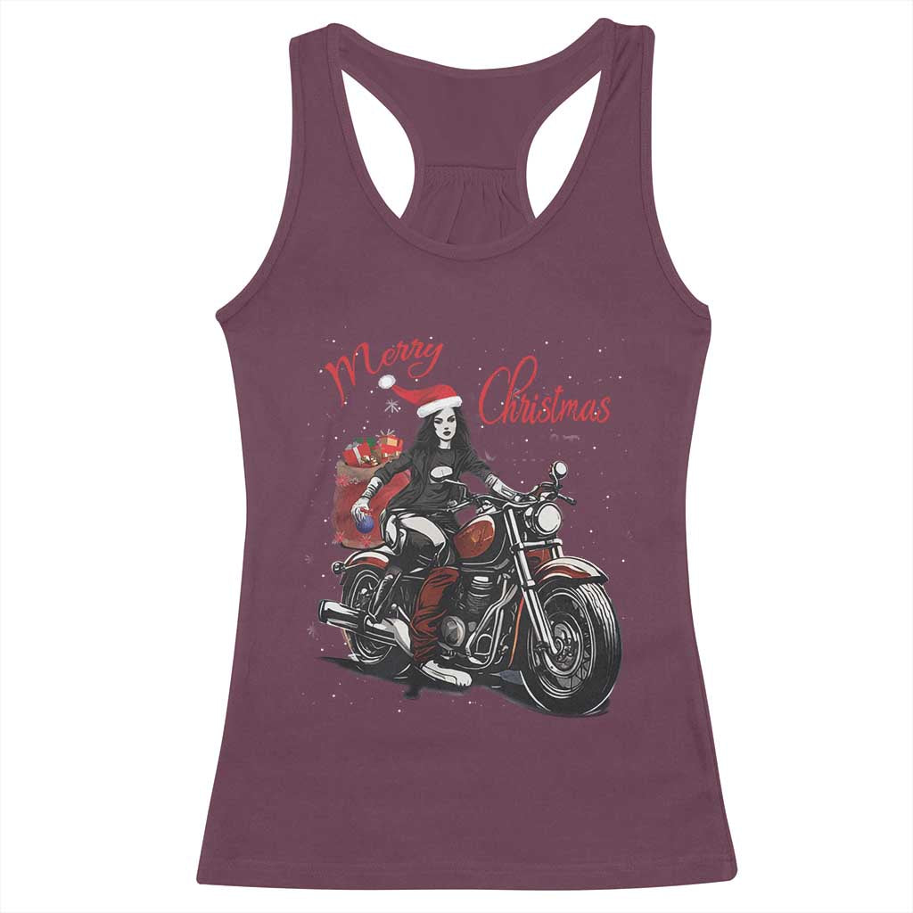 Girl Motorcycle Santa Racerback Tank Top Lady Biker Merry Christmas TS10 Maroon Print Your Wear