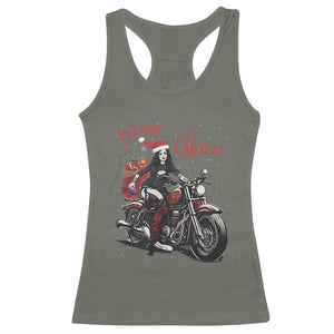 Girl Motorcycle Santa Racerback Tank Top Lady Biker Merry Christmas TS10 Military Green Print Your Wear