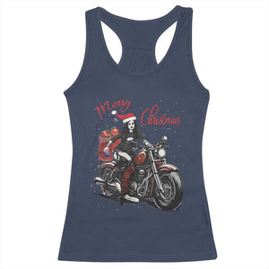 Girl Motorcycle Santa Racerback Tank Top Lady Biker Merry Christmas TS10 Navy Print Your Wear