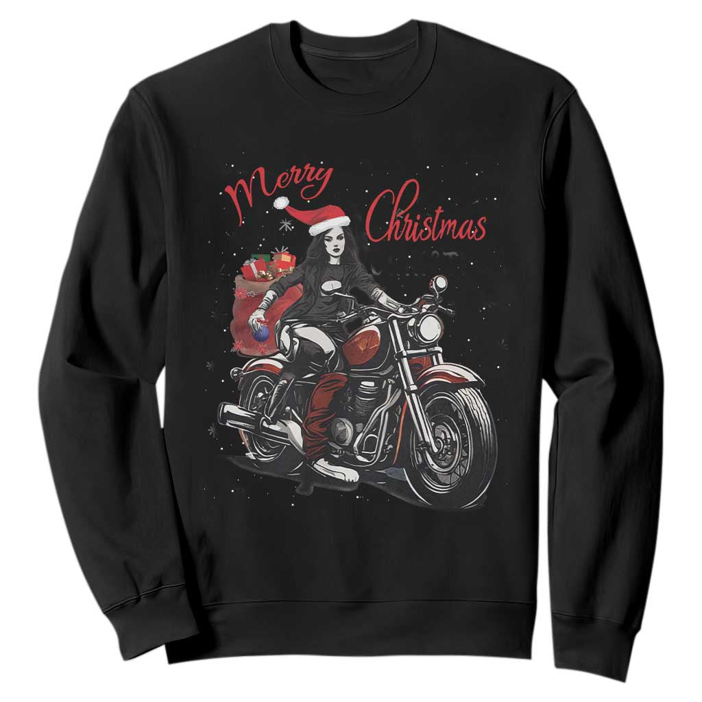 Girl Motorcycle Santa Sweatshirt Lady Biker Merry Christmas TS10 Black Print Your Wear