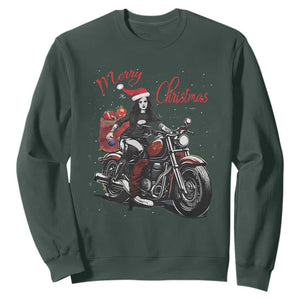 Girl Motorcycle Santa Sweatshirt Lady Biker Merry Christmas TS10 Dark Forest Green Print Your Wear