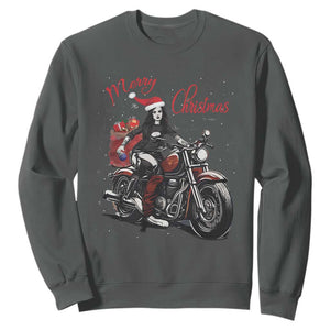 Girl Motorcycle Santa Sweatshirt Lady Biker Merry Christmas TS10 Dark Heather Print Your Wear