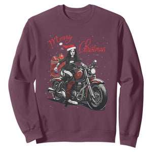 Girl Motorcycle Santa Sweatshirt Lady Biker Merry Christmas TS10 Maroon Print Your Wear