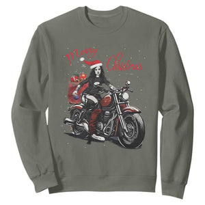 Girl Motorcycle Santa Sweatshirt Lady Biker Merry Christmas TS10 Military Green Print Your Wear