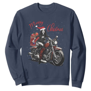 Girl Motorcycle Santa Sweatshirt Lady Biker Merry Christmas TS10 Navy Print Your Wear