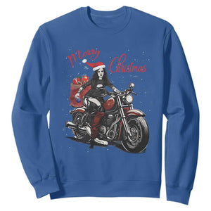 Girl Motorcycle Santa Sweatshirt Lady Biker Merry Christmas TS10 Royal Blue Print Your Wear