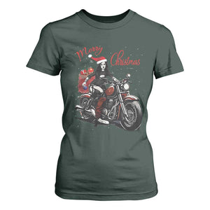 Girl Motorcycle Santa T Shirt For Women Lady Biker Merry Christmas TS10 Dark Forest Green Print Your Wear