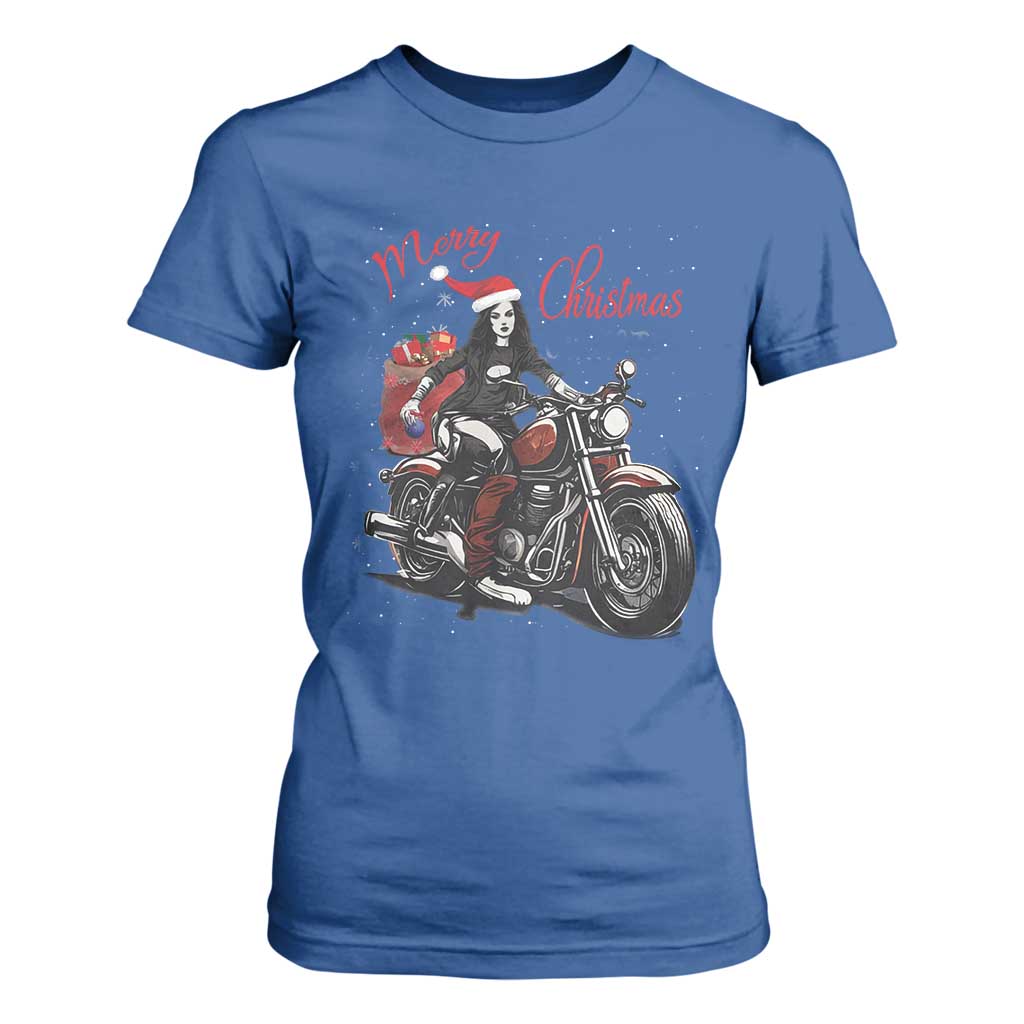 Girl Motorcycle Santa T Shirt For Women Lady Biker Merry Christmas TS10 Royal Blue Print Your Wear
