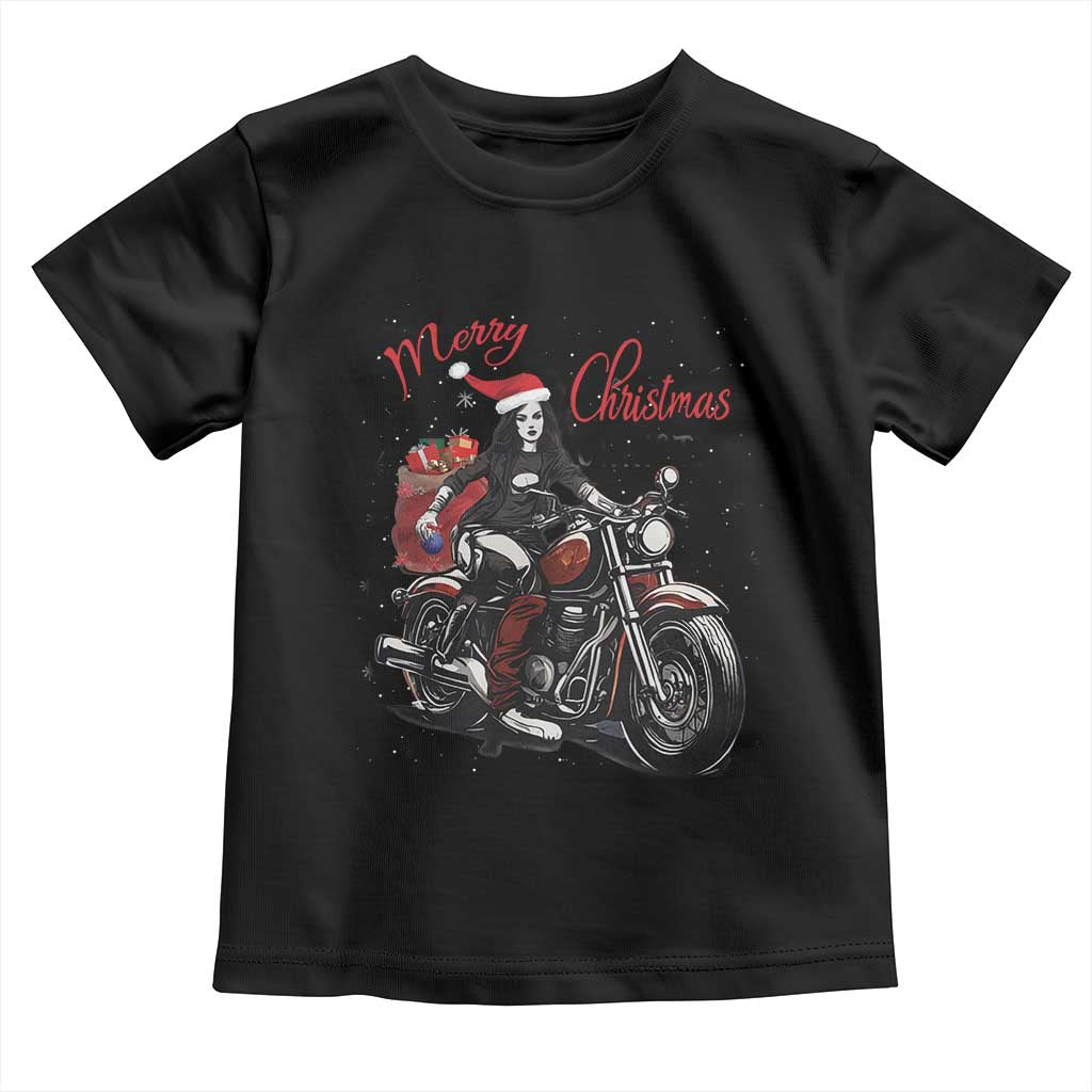Girl Motorcycle Santa Toddler T Shirt Lady Biker Merry Christmas TS10 Black Print Your Wear