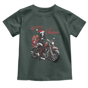 Girl Motorcycle Santa Toddler T Shirt Lady Biker Merry Christmas TS10 Dark Forest Green Print Your Wear