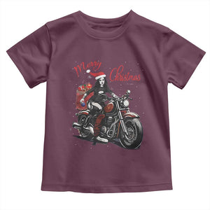 Girl Motorcycle Santa Toddler T Shirt Lady Biker Merry Christmas TS10 Maroon Print Your Wear