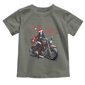 Girl Motorcycle Santa Toddler T Shirt Lady Biker Merry Christmas TS10 Military Green Print Your Wear