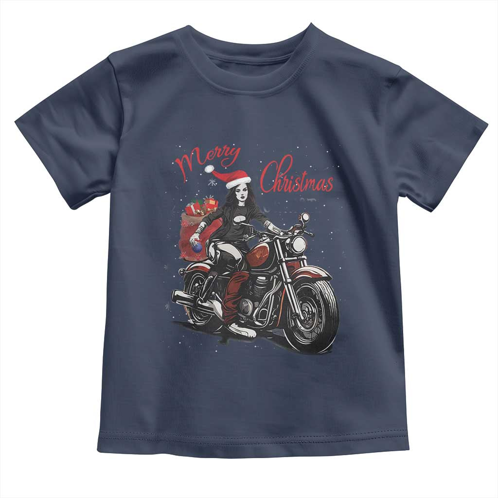 Girl Motorcycle Santa Toddler T Shirt Lady Biker Merry Christmas TS10 Navy Print Your Wear