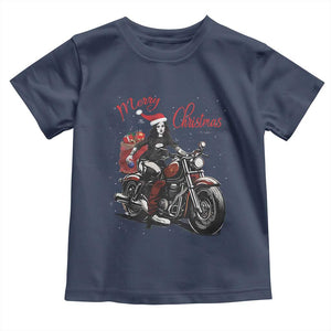 Girl Motorcycle Santa Toddler T Shirt Lady Biker Merry Christmas TS10 Navy Print Your Wear