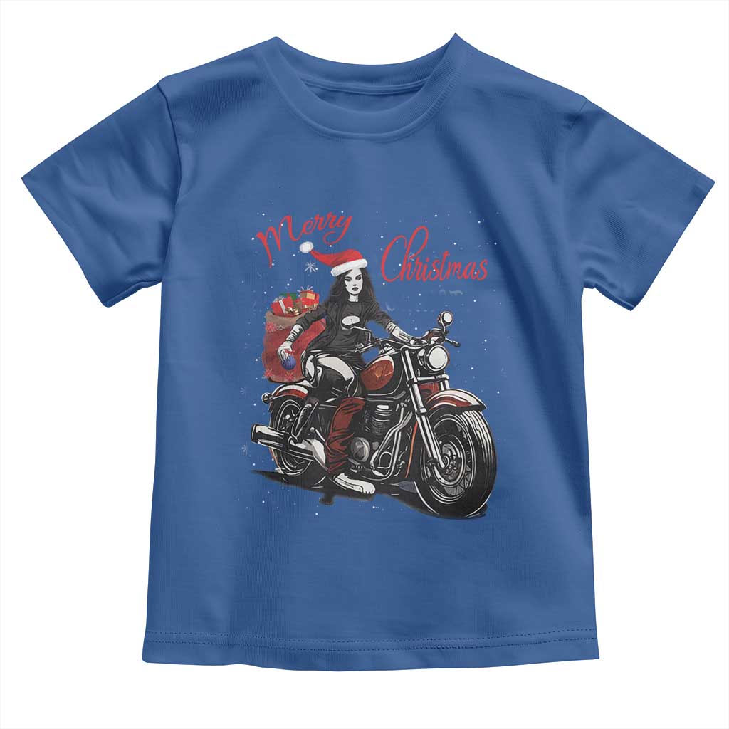 Girl Motorcycle Santa Toddler T Shirt Lady Biker Merry Christmas TS10 Royal Blue Print Your Wear