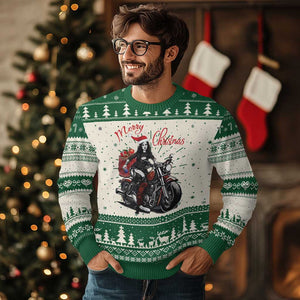 Girl Motorcycle Santa Ugly Christmas Sweater Lady Biker Merry Christmas TS10 Green Print Your Wear