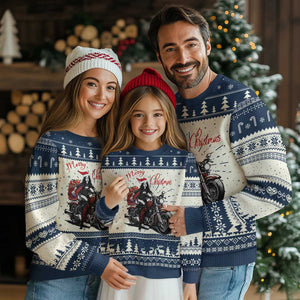 Girl Motorcycle Santa Ugly Christmas Sweater Lady Biker Merry Christmas TS10 Navy Print Your Wear