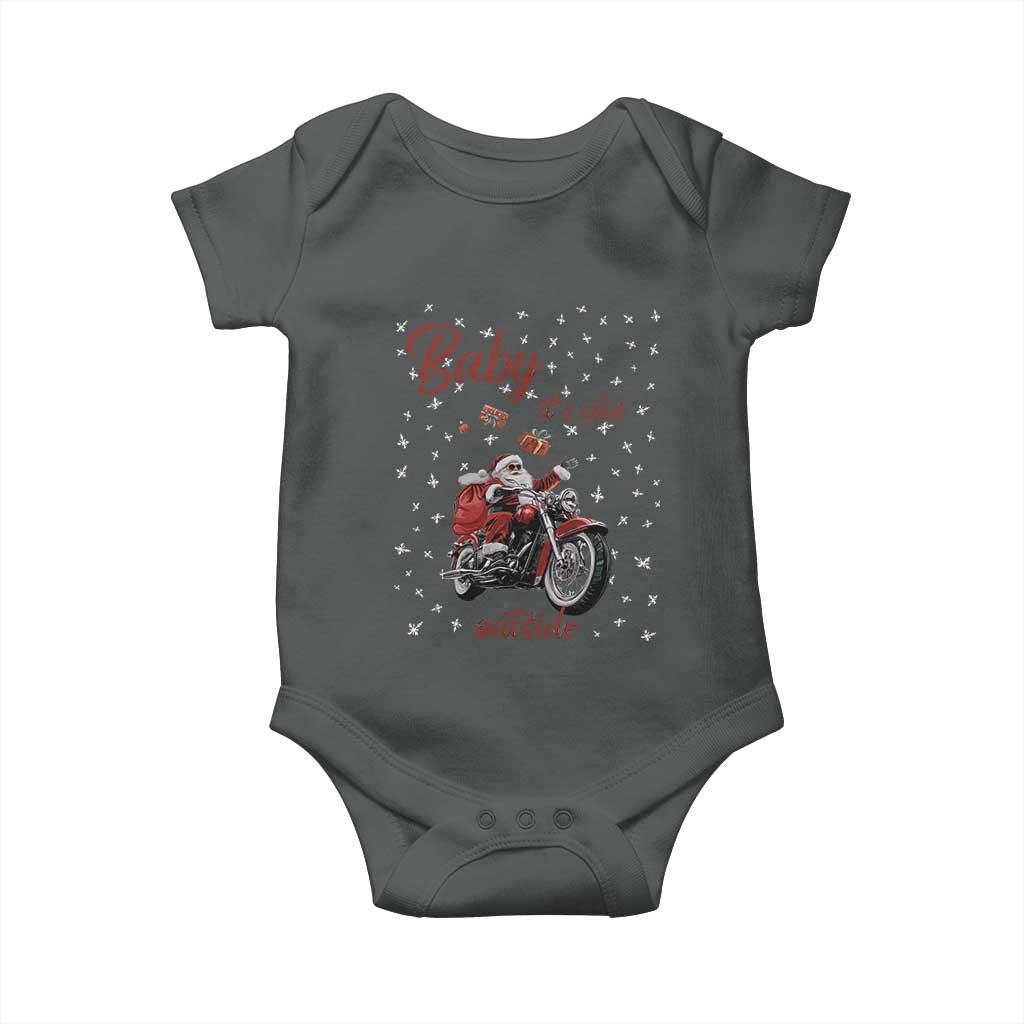 Funny Christmas Motorcycle Santa Baby Onesie Xmas Motorbike Biker Gift TS10 Dark Heather Print Your Wear
