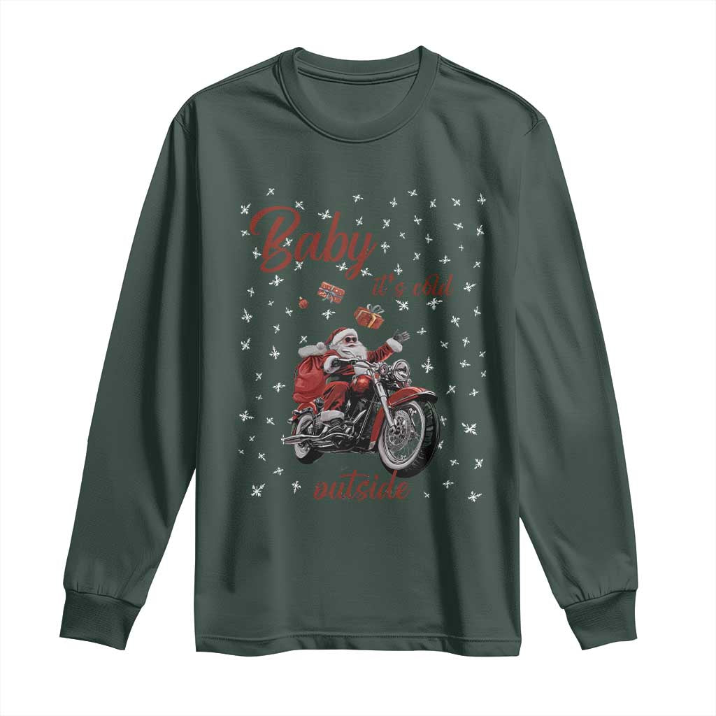 Funny Christmas Motorcycle Santa Long Sleeve Shirt Xmas Motorbike Biker Gift TS10 Dark Forest Green Print Your Wear