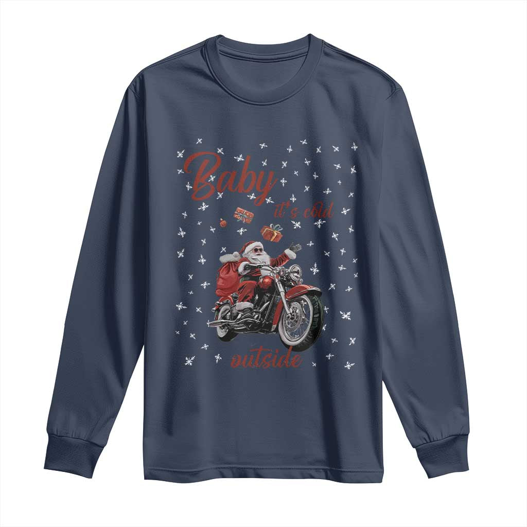 Funny Christmas Motorcycle Santa Long Sleeve Shirt Xmas Motorbike Biker Gift TS10 Navy Print Your Wear
