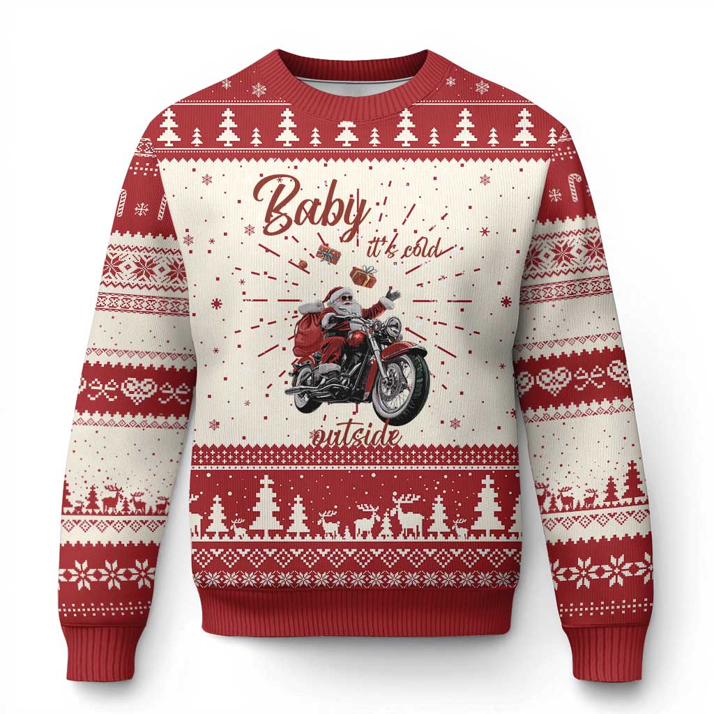 Funny Christmas Motorcycle Santa Ugly Christmas Sweater Xmas Motorbike Biker Gift TS10 Red Print Your Wear