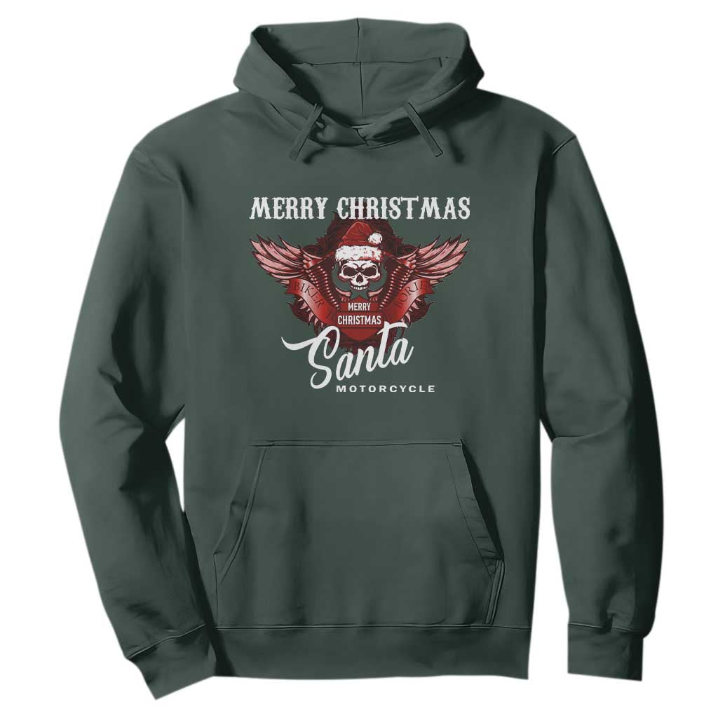 Motorcycle Biker Santa Hoodie Merry Christmas Skull Xmas TS10 Dark Forest Green Print Your Wear