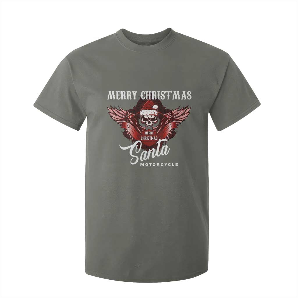 Motorcycle Biker Santa T Shirt For Kid Merry Christmas Skull Xmas TS10 Military Green Print Your Wear