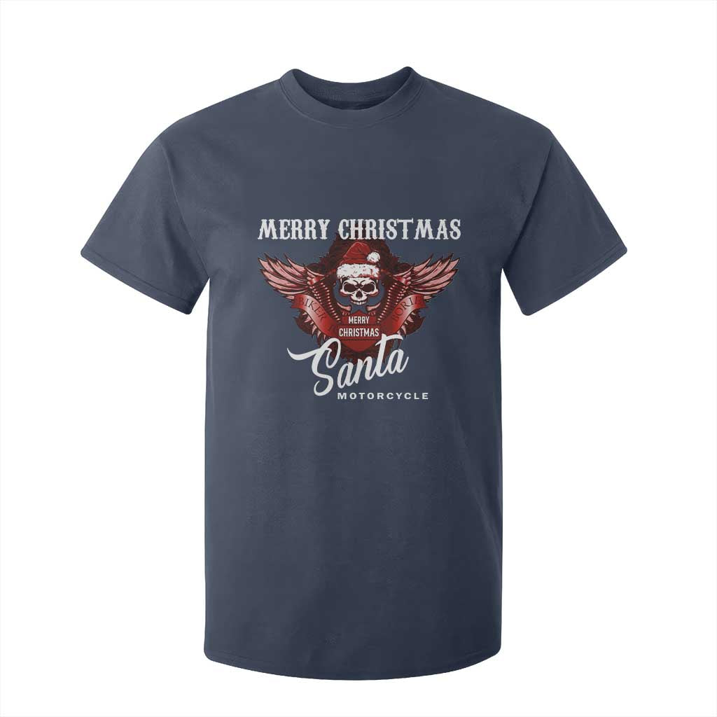 Motorcycle Biker Santa T Shirt For Kid Merry Christmas Skull Xmas TS10 Navy Print Your Wear