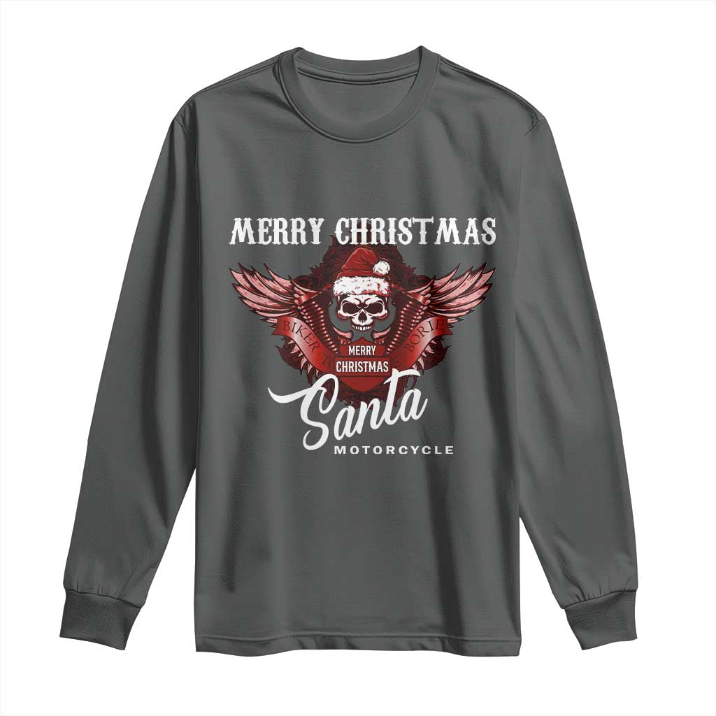 Motorcycle Biker Santa Long Sleeve Shirt Merry Christmas Skull Xmas TS10 Dark Heather Print Your Wear